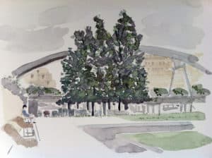 Parc André Citroën aquarelle carnet de voyage