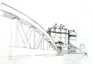 pont de la rue de l'acqueduc, cours de dessin en extérieur avec Michel Perot